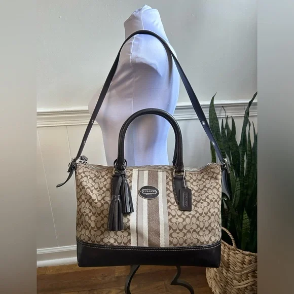 Coach Legacy Signature Stripe East/West Satchel Shoulder Bag - Picture 3 of 14